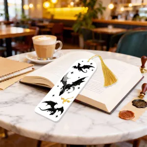 Exquisite acrylic bookmark featuring elegant dragons and golden tassel for book lovers.