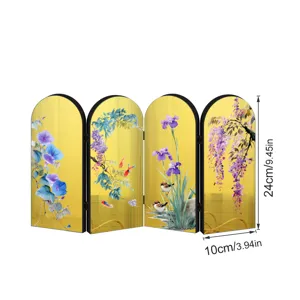 Mini acrylic folding screen desktop ornament with traditional Chinese floral bird art decor.