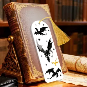Detailed view of the creative acrylic tassel bookmark with elegant fantasy dragon art design.