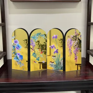 Creative Chinese style folding screen desktop ornament with floral art details for home decor