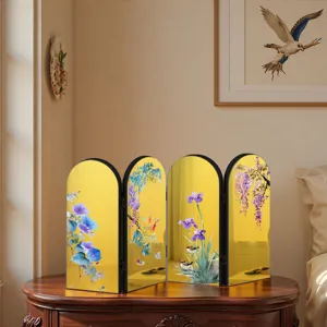 Chinese style gold mirror folding screen desktop ornament detail view, elegant floral decor acrylic.