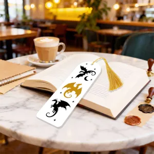 Acrylic dragon bookmark with gold tassel, elegant translucent reading page marker for books.