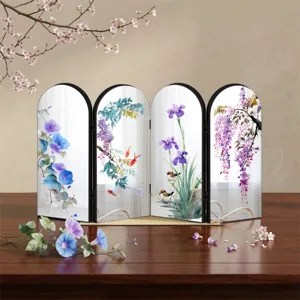 Creative Chinese style mirror folding screen acrylic tabletop ornament with traditional flower art.