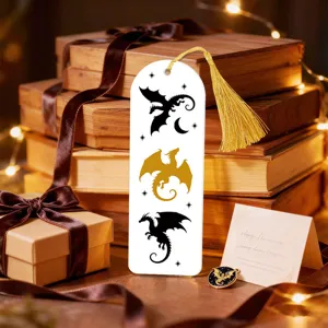 Creative acrylic bookmark with gold tassel, elegant dragon pattern for reading lovers.