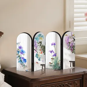 Chinese style folding screen tabletop mirror decorative acrylic four panel ornament desktop