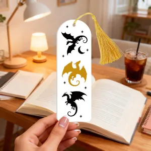Creative white dragon bookmark with gold tassel, fantasy reading accessory for book lovers.