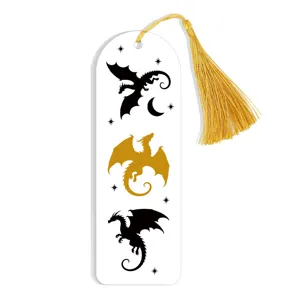 Acrylic bookmark with tassel, cute dragon silhouette design for reading and book lovers gift.
