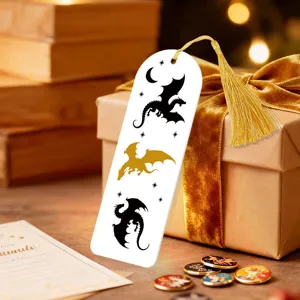 Creative acrylic tassel bookmark with elegant dragon silhouettes and stars for reading lovers.