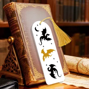 Acrylic dragon bookmark with gold tassel, elegant fantasy reading accessory for book lovers.