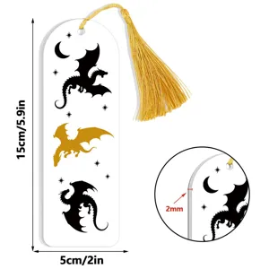 Acrylic dragon bookmark with golden tassel 15x5cm 2mm thick reading page marker book lover gift