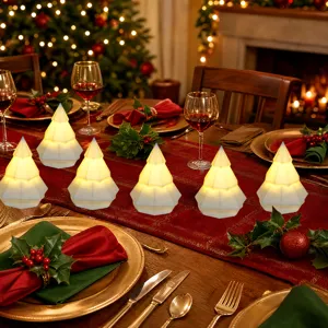 Festieve oplichtende kerstboom LED licht ornament scène, perfect voor vakantie tafeldecoratie.