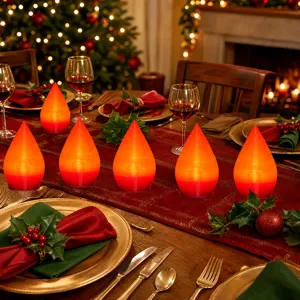 Decorazione da tavola con luce LED a forma di fiamma natalizia per festa e cena di festa