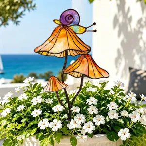 Piquet de jardin champignon escargot en verre colore plante en pot art exterieur