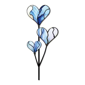 Piquet de jardin cœur en verre, décoration en métal pour plantes en pot et parterres de fleurs.