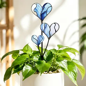 Lot de tuteurs de plantes en verre teinté bleu, déco de jardin en métal pour pots.