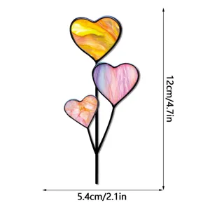 Piquet de plante de jardin en métal avec design de cœur en verre coloré, 12x5,4cm déco.