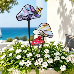 Piquet de jardin en verre métallique champignon abeille coccinelle pour plante verte