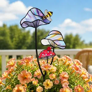 Piquet de jardin en métal coloré avec design de champignon, parfait pour décoration ext.