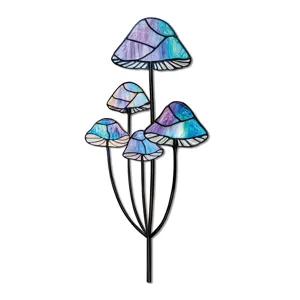 Piquet de jardin champignon en métal irisé décor de plante en pot fer coloré maison usage