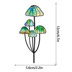 Piquet de plante champignon en métal style vitrail, décoration de jardin colorée ornement de pot