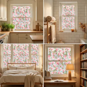 Floral magnolia static window film, glue-free privacy glass sticker for home decor.