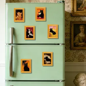 3D wooden photo frame fridge magnets funny vintage cat art refrigerator sticker home decor
