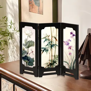 Mini Chinese Style Folding Screen Desktop Retro Wood Ornament Home Decor Gift Ideas