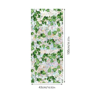 Decorative window privacy film with green ivy leaf pattern, static cling glass sticker 43x100cm