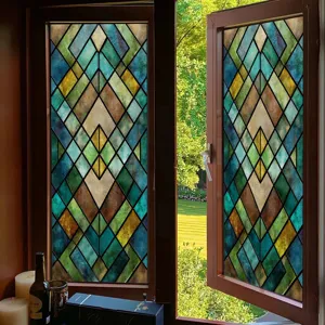 3D stained glass window film decorative privacy static cling geometric pattern for home decor