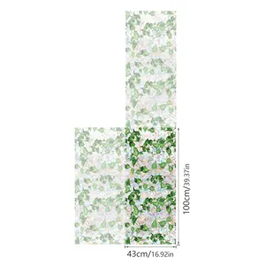 Detailed view of green ivy leaf window film, static cling glass sticker, size 43x100cm.