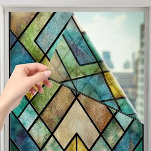 Detail view of 3D stained glass window film showing static cling texture and colorful pattern.