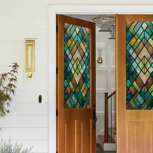 3D stained glass window film decorative static cling geometric pattern for home door decor