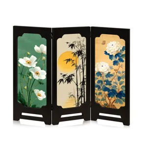 Traditional Chinese style wooden 3-panel folding screen desktop home decor item.