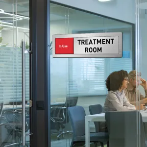 Sliding door status indicator sign for office meeting room, privacy sign treatment room.