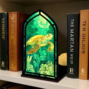 Fermalibri inserto libreria tartaruga marina vetrate illuminazione decorazione casa.