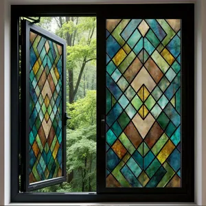 3D stained glass window film decorative privacy static cling geometric pattern glass sticker