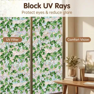 Static cling window film green leaf vine pattern UV blocking privacy glass sticker for home office