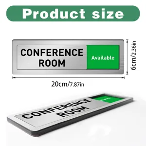 Stainless steel conference room sliding door status sign indicator with clear text display.
