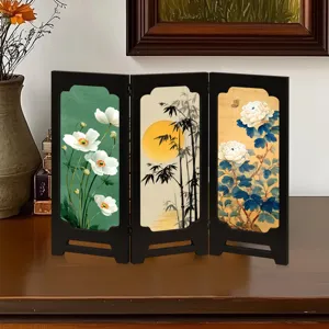 Exquisite details of traditional Chinese style miniature folding screen tabletop home decor.