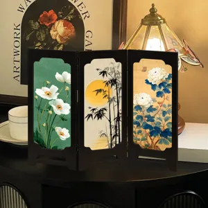 Miniature Chinese style wooden folding screen desktop decoration ornament detail view