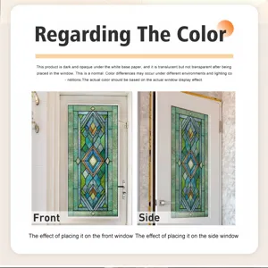 3D stained glass window film decorative static cling privacy church style geometric green