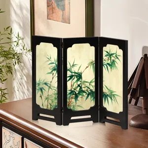 Chinese style mini wooden folding screen desktop ornament bamboo painting home decor gift