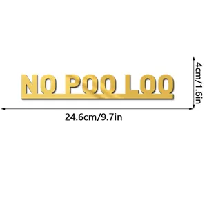 Gold acrylic NO POO LOO letter wall sticker detail view showing product dimensions.