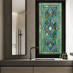 Decorative stained glass window film geometric privacy window sticker for modern home bathroom decor