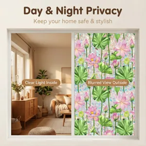 Lotus Static Window Privacy Film Decorative Non-Adhesive Glass Sticker for Home