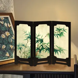Chinese style mini folding screen desktop bamboo ornament retro home decor gift display accent