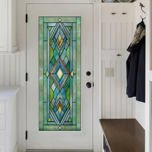 Detailed view of 3D decorative stained glass window film featuring geometric diamond patterns.