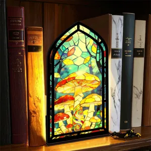 Inserto book nook fungo vetrate mensola inserto miniatura fermalibri LED decoro.