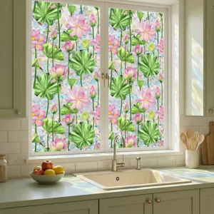 Lotus window film static cling privacy glass sticker floral decorative film for home.