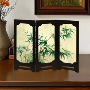 Chinese style mini folding screen desktop ornament with exquisite bamboo painting